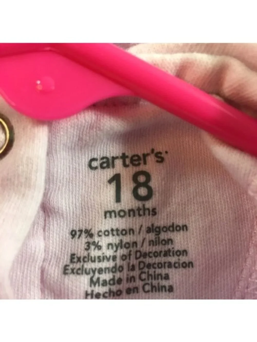 Carters Baby Girl Body Suit Long Sleeve Snap Legs/Back Pink Size 18M